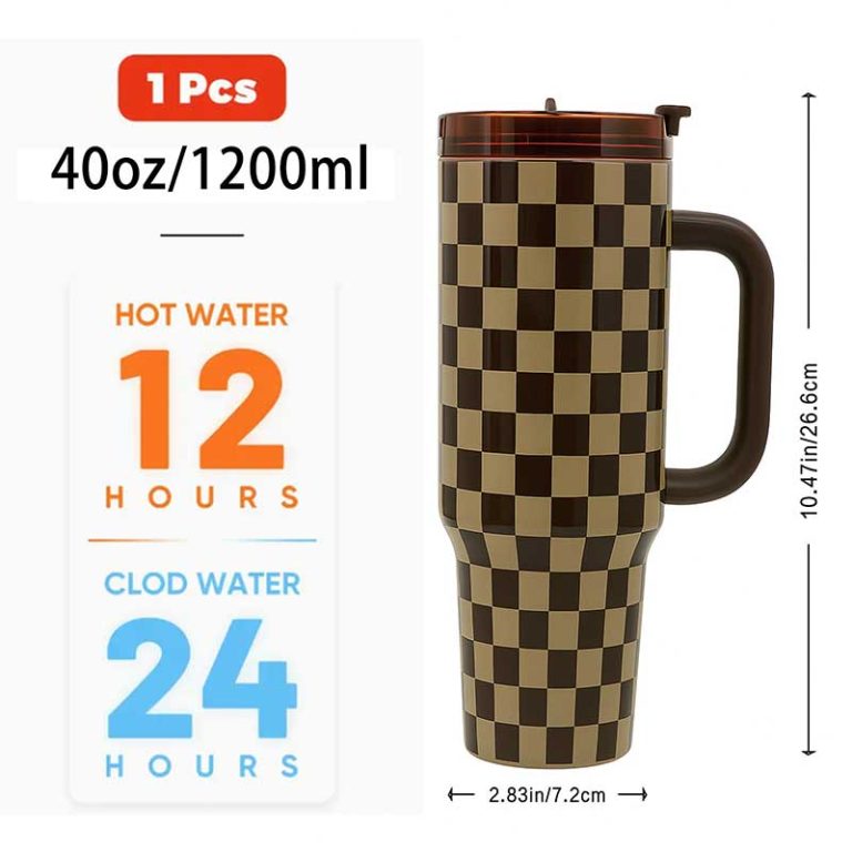 40oz-Brown-&-Black-Checkered-Insulated-Tumbler,-Two-Tone-Large-Capacity-Water-Bottle-3
