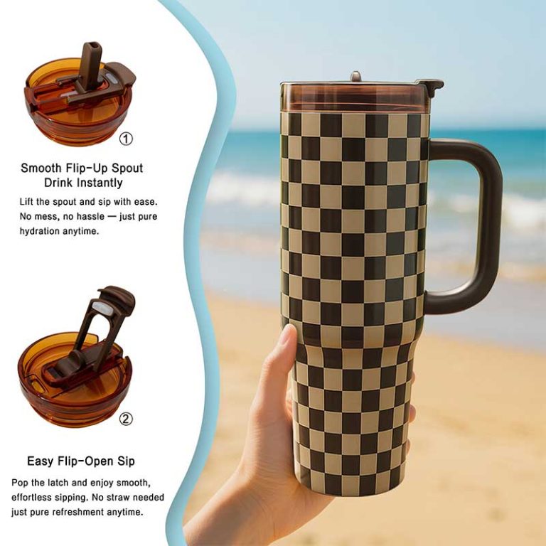 40oz-Brown-&-Black-Checkered-Insulated-Tumbler,-Two-Tone-Large-Capacity-Water-Bottle-5