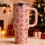 40oz Pink Christmas Tree Insulated Tumbler with Handle